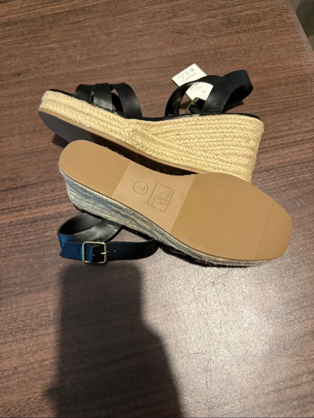 NEW! Time and Tru Black Wedge Espadrilles Sandals Size 7
